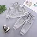 Girls grey casual long sleeve knit sports set with zip jacket and cargo trousers - 80cm / Gray