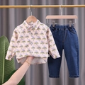 Rosa Langarmhemd mit Blitzmuster und Jeanshose Set für Kleinkinder und Jungen - 80 / Lotosrosa