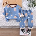Toddler thermal velvet innerwear set with blue bear cartoon prints for autumn and winter - 80cm / Blue
