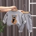 Conjunto de sudadera gris oscuro para niños con bordado de oso y textura suave - Gris / 80cm