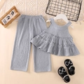Girl's summer two-piece set with sleeveless ruffled top and wide-leg trousers in light blue - Silver Gray / 90cm