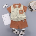 Conjunto de verano para niño con camisa de oso de dibujos animados y pantalones cortos - Verde Matcha / 90cm