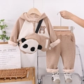 Tuta invernale in pile per bambini con ricamo orsetto e borsa a tracolla panda - Cuoio / 80cm