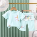 Light blue summer cartoon T-shirt and striped shorts set for toddler girls - 80 / Light Blue