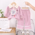 Set rosa da bambina con felpa con stampa di orsetto e pantaloni larghi in pizzo - 80cm / Rosa Loto