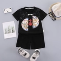 Boys' traditional Chinese summer set featuring a black dragon print T-shirt and shorts - Black / 80cm