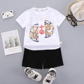 Boy's traditional Chinese hanfu set with white dragon print top and black shorts - White / 80cm
