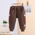 Gefütterte Mädchen-Hose in Dunkelbraun mit Rippstrick und niedlicher Hasen-Stickerei - Dunkelbraun / 80cm
