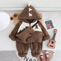 Barboteuse bébé dinosaure en polaire chaude avec capuche et petit sac assorti - 80cm / Café