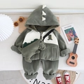 Χειμερινό σετ fleece για αγόρια με κουκούλα δεινοσαύρου και τρισδιάστατη τσέπη - 80cm / Πράσινο του Στρατού