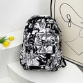Mochila estilo graffiti en blanco y negro con estampado street art y colgante - Gris