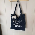 Sac fourre-tout en denim bleu foncé avec imprimé et breloque nuage blanc pelucheux - Sans Pendentif / Style Ouvert Bleu Profond (Type 3)
