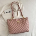 Pink tote bag with M-letter pattern and golden deer pendant for professional style - Pink