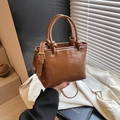 Braune Retro-Handtasche aus Leder mit Knoten-Henkel und verstellbarem Schultergurt - Braun