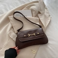 Vintage dark brown faux leather underarm bag with gold horsebit and stud detail - Brown