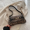 Retro leopard print baguette bag with gold horsebit detail and black leather strap - Leopard Black
