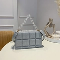 Silver sequin square crossbody bag with quilted design and clear chain handle detail - Silver