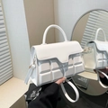 Chic white crossbody bag with quilted checkered pattern and golden buckle detail - White