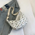 White crescent crossbody bag with cute cartoon dog print and wide strap - Cartoon Dog Print (Style 1)