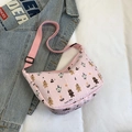 Pink casual tote bag with Happy Bear cartoon print and pleated fabric texture - Pink Happy Bear (Style 4)
