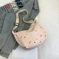 Pink striped canvas tote bag with cute bear print and adjustable wide strap for daily use - Pink Stripe Bear (Style 5)