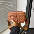 Brown quilted crossbody bag with large SM metal letters and wide nylon strap - Brown