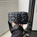 Quilted crossbody bag in black with 3D SM letter detail and wide woven strap - Black