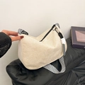 Borsa tote minimalista in velluto a coste beige con tracolla a righe bianche e nere - Bianco (Senza Pendente)