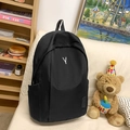 Zaino nero da studente minimalista con logo Y bianco e tasca laterale per il pendolare - Nero