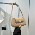 French style beige faux leather underarm bag featuring a gold heart clasp - Khaki