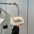 French style creamy white minimalist shoulder bag with golden heart-shaped metal buckle - White