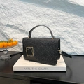 Elegante zwarte glitter handtas met gouden gesp en leren schouderriem voor dames - Zwart