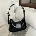 Sleek black faux leather underarm shoulder bag with vintage half-moon silhouette - Black