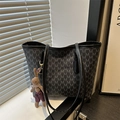 Dark grey tote bag with M-letter print and cute rabbit pendant on white windowsill - No Pendant / Black