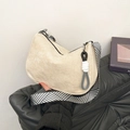 Chic cream corduroy crescent shoulder bag with striped strap and decorative knot detail - White (Without Pendant)