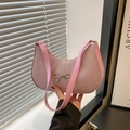 Pink rhinestone crescent underarm bag with silver bow accent and vegan leather strap - Pink