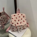 Zaino in velluto rosa con stampa di fragole e chiusura a coulisse da donna - Rosa