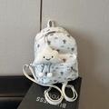 Leichter weißer Nylon-Rucksack mit Blumenmuster und süßem Plüsch-Wolkenanhänger - Ohne Anhänger / Weiß
