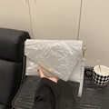 Chic silver pleated envelope clutch bag with gold trim and wristlet for women - Silver