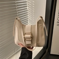 Cream contrast shoulder bag with canvas-leather patchwork and gold buckle closure - Off White