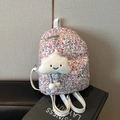 Mini-Rucksack aus Nylon mit Blumenmuster in Weiß und Rosa und Plüsch-Anhänger - Ohne Anhänger / Weiß mit Rosa Blumenmuster
