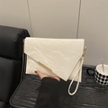 Chic off-white crinkled envelope clutch bag with gold trim and detachable wrist strap - White