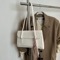 Creamy white leather tote bag for women with decorative braided rope pendant accessory - No Pendant / White