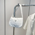 Minimalist white nylon underarm bag with silver butterfly accent and fabric strap - White