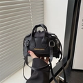 Mini bolso negro con cordón, textura de lichi y correa ajustable para hombro de mujer - Negro