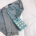 Mini sac bandoulière tricoté bleu clair avec motif de cœur blanc et anses rondes - Vert