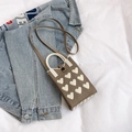 Mini sac pour téléphone en maille marron avec motifs cœurs blancs et poignées rondes - Kaki