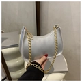 Silver metallic crescent underarm bag with chunky gold chain strap for women - Silver