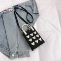 Mini sac bandoulière en tricot noir avec motif cœur blanc et poignée blanche - Noir