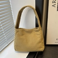Minimalist ginger yellow corduroy shoulder bag with elegant striped texture and retro style - Yellow